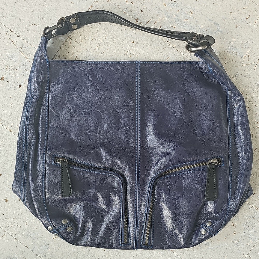 Barneys New York Blue Leather Bucket Shoulder Bag